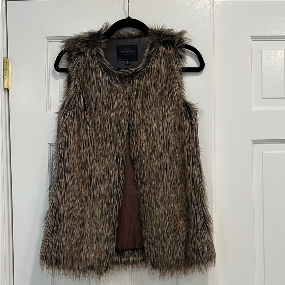 Miss London Brown Faux Fur Vest